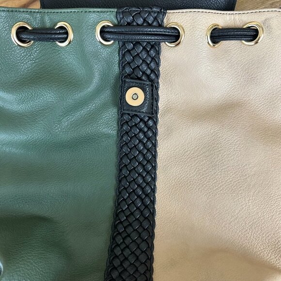 Lionel Los Angeles Backpack Tassels Vegan Leather Black‎ Green Cream NEW - Picture 8 of 11